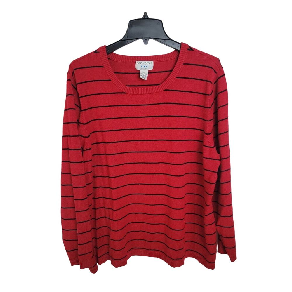 Covington Red Striped Knit Long Sleeve Pullover Sweater Women's Plus Size 20-22W